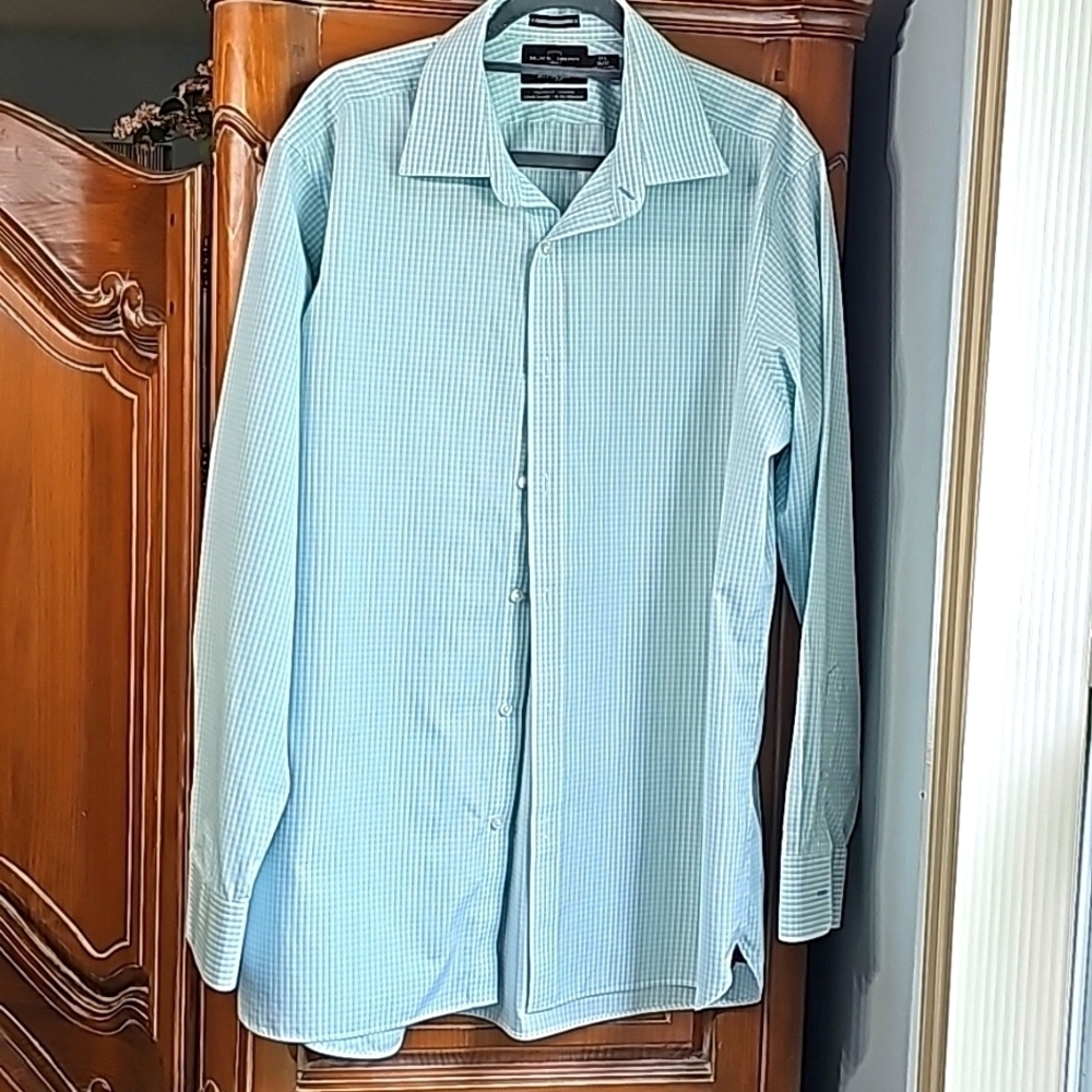 Black Brown 1826 tailored non iron checked green/blue dress shirt. 17.5 …